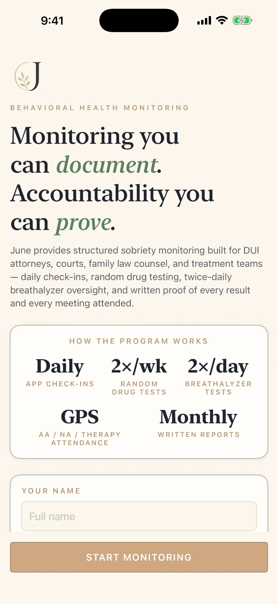 June app welcome screen